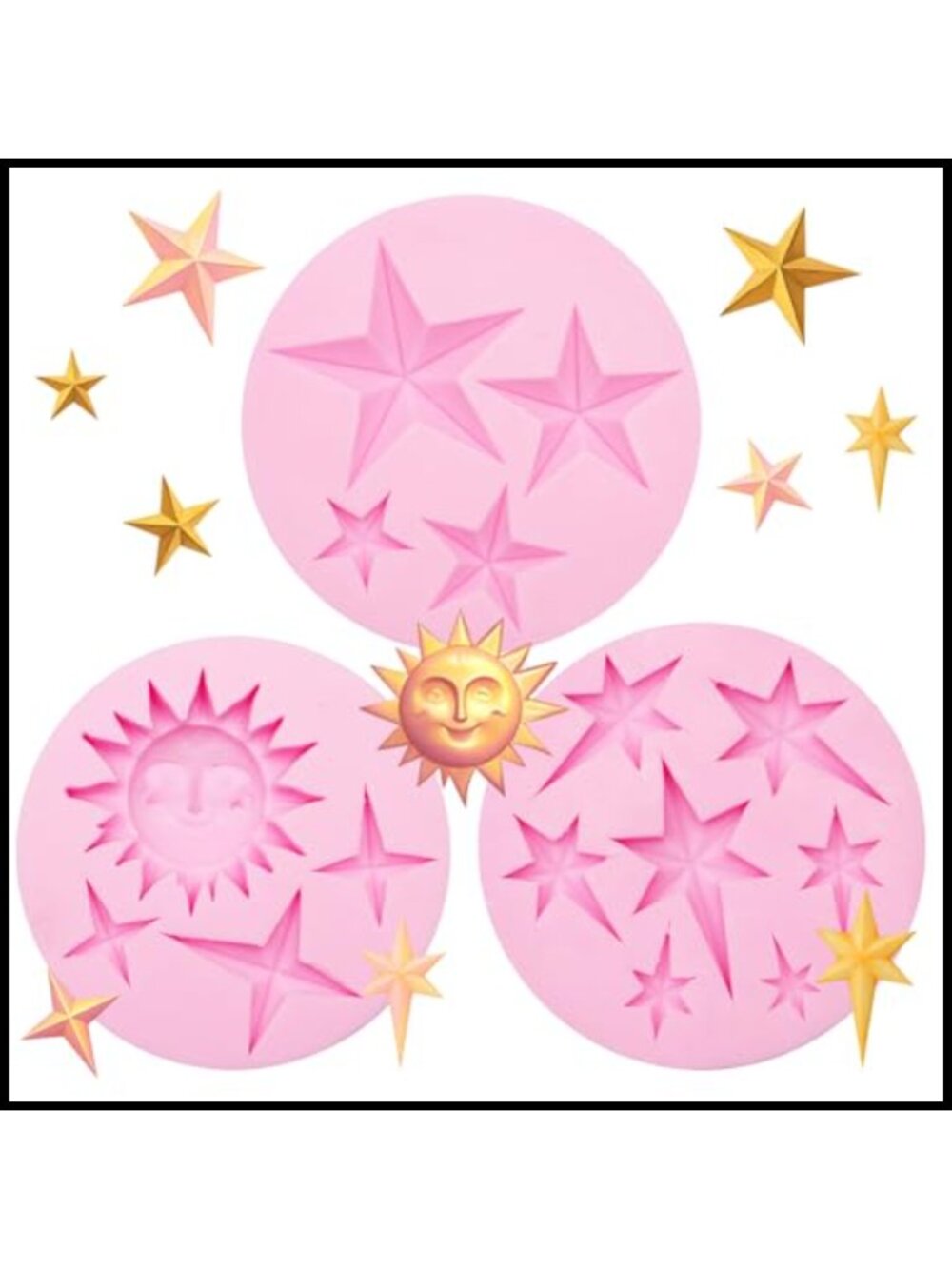 Silicone Star Sun Fondant Molds Set Cake Cupcake Decorating